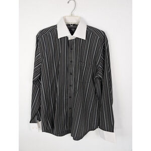 Vintage Z Zegna Button Up Dress Shirt Striped Size 17/44 Y2K Retro Turnback Cuff